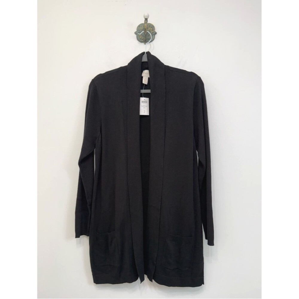 Chico's Black Boyfriend Cardigan Sweater Shawl Collar Chico 2 US L NWT Knitwear